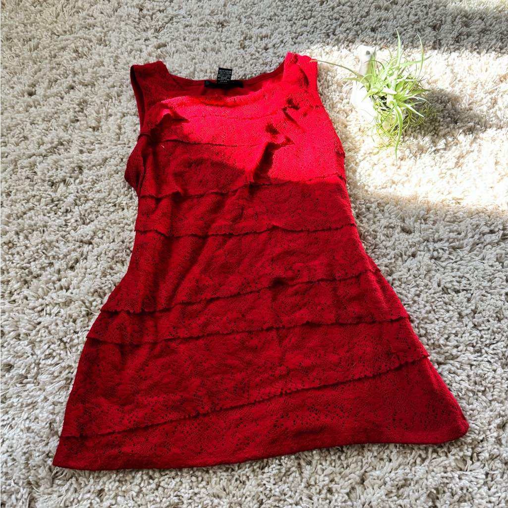 89th & Madison Red Layered Float Comfy Evening Casual Glam Formal Top Sh